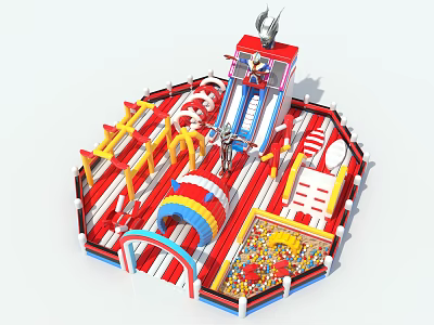 Colorful Inflatable Playground Equipment With Slide Ball Pit and Striped Design 3d model