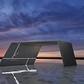 Modern Geometric Pergola With Metal Structure Lighting And Sunset Sky Reflection