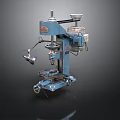 Blue Industrial Drilling Machine With Motorized Head Workbench Wheels And Lamp