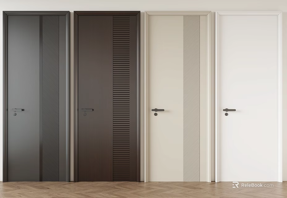 Modern Interior Hinged Doors with Diverse Colors Textured Surfaces and Minimalist Handles for Home Design 3d model 