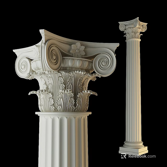 Classical Column Components With Ornate Scroll And Intricate Leaf Carvings 3d model 
