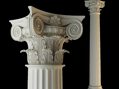 Classical Column Components With Ornate Scroll And Intricate Leaf Carvings 3d model