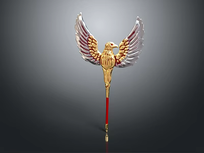 Golden Eagle Sculpture With Spread Wings On Red Pole Gray Background 3d model