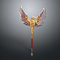 Golden Eagle Sculpture With Spread Wings On Red Pole Gray Background