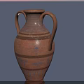 Classic Brown Ceramic Amphora With Two Handles Blue Patterns And Stripes 3d model