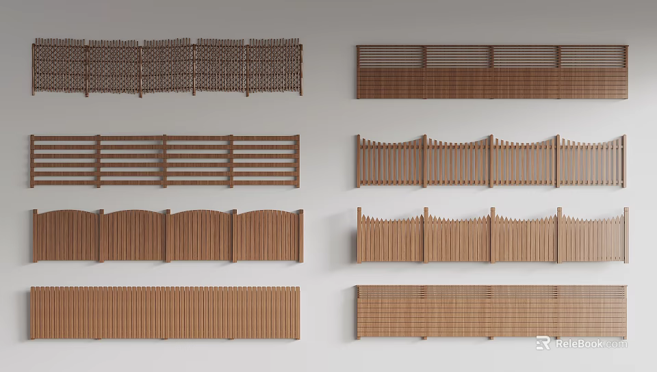 Various Styles Of Wooden Fences 3d model 