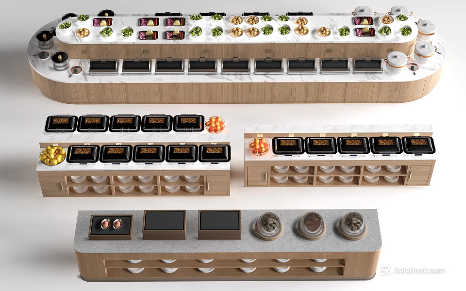 Modern Bar Counter Designs With Wooden And Marble Surfaces And Storage Compartments 3d model 