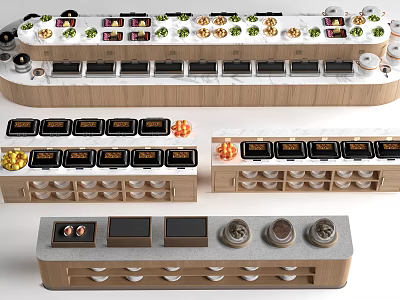Modern Bar Counter Designs With Wooden And Marble Surfaces And Storage Compartments 3d model