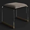 Modern Upholstered Stool With Sleek Chrome Frame And Gray Padded Seat Gold Accents