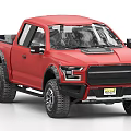 Red Off Road Pickup Truck With Large Tires And Black Grille Design