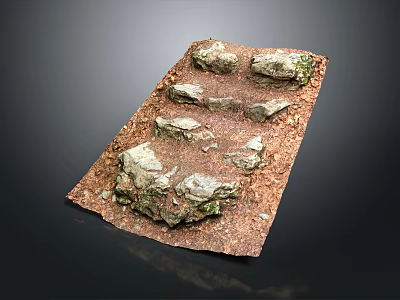 Natural Wood Stone Ground Paving With Irregular Stones And Green Moss 3d model