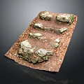 Natural Wood Stone Ground Paving With Irregular Stones And Green Moss