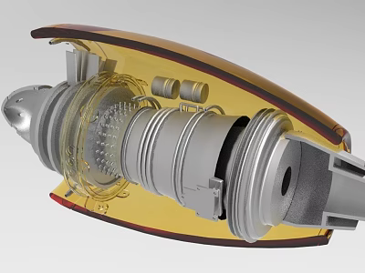 Industrial Equipment With Transparent Yellow Casing And Internal Metal Turbine Mechanical Components 3d model
