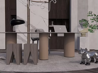 Modern desk chair desk stool combination 3d model