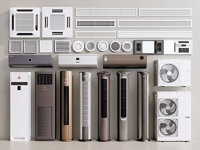 Modern Sleek Air Conditioner Fans Including Wall Mounted Floor Standing and Diverse Styles 3d model