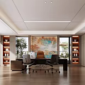 Spacious Modern Executive Office With Warm Wooden Finishes Comfortable Guest Lounge And Bright Panoramic Windows