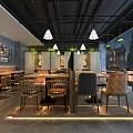 Modern Hot Pot Restaurant Interior With Green Wall Wooden Decor And Bull Sculpture