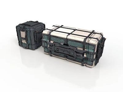 Tactical Storage Boxes Rugged Metal Reinforced Design With Dark Green And Black Straps 3d model