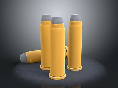 Yellow Bullets With Gray Tips Three Standing And One Lying On Dark Background 3d model