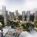 Aerial Planning For Modern Urban Development With High Rise Buildings Green Spaces And Roads
