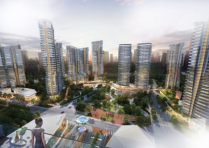 Modern Aerial View Eco-city 3d model