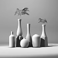 Colorful Decorative Vases With Plants In Various Shapes On Pink Background