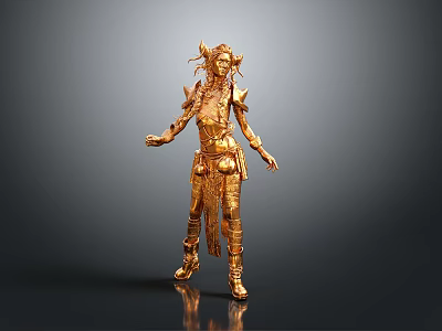 Golden Woman Statue In Standing Pose With Ornate Decorations And Details 3d model