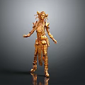 Golden Woman Statue In Standing Pose With Ornate Decorations And Details