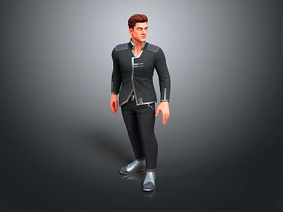 Stylish Man In Modern Black Suit With Black Pants And Silver Shoes 3d model