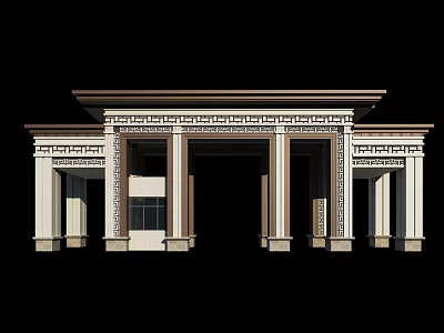 Classical Style Entrance Gate With Decorative Columns And Ornate Cornice Design 3d model