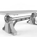 Red And Black Dining Table With Metal Frame Gear Wheels And Wooden Tabletop