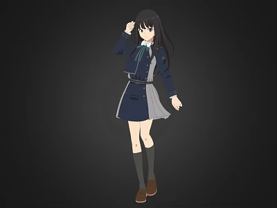 Anime Style Woman With Long Black Hair Wearing Blue Uniform Skirt And Knee High Socks 3d model