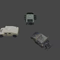 Three Military Off Road Vehicles In Green Camouflage And Beige Colors