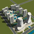 Modern High Rise Residential Buildings With Curved Architecture And Green Spaces