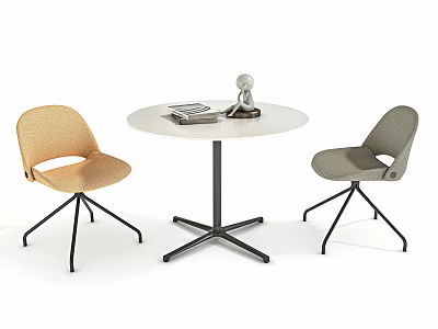 Modern Round Table Chair Set with Beige Woven Gray Chairs White Top Black Legs Decor 3d model