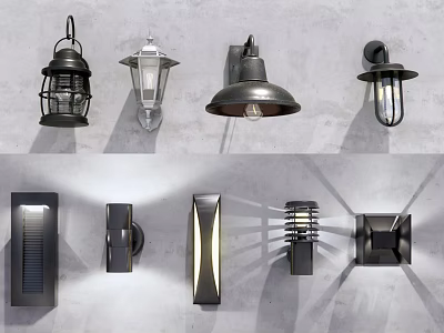 Various Wall Lamps In Vintage And Modern Styles With Decorative Designs For Home 3d model