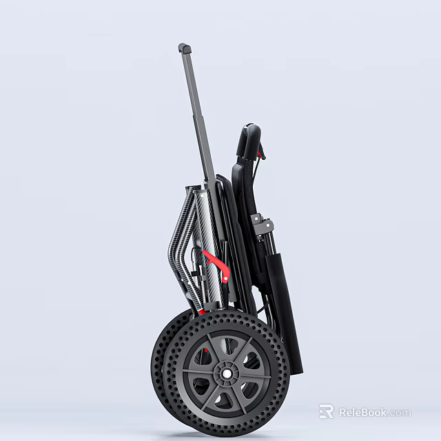 Foldable Wheelchair With Black Frame Red Accents And Large Wheels 3d model 