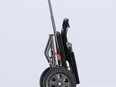 Foldable Wheelchair With Black Frame Red Accents And Large Wheels 3d model