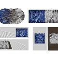 Contemporary Wall Decorations With Blue White Textured Oval Rectangular Designs For Home 3d model