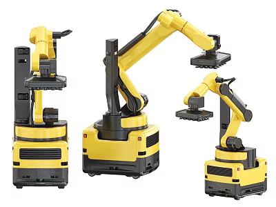 Modern Yellow Industrial Robotic Arms With Various Sizes And Automation Features 3d model