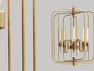 Elegant Gold Metal Cage Chandelier With Multiple Glass Bulbs For Modern Home Decor 3d model