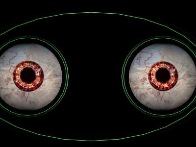 Detailed Human Eyes With Red Blood Vessels And Green Outline On Black Background 3d model