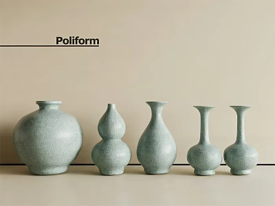 Poliform Light Blue Ceramic Vases With Various Shapes For Home Decor 3d model