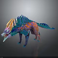 Colorful Fantasy Creature Character With Horns Spiked Back And Sharp Fangs 3d model