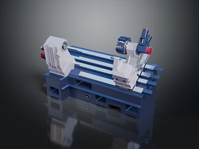 Precision Industrial Lathe Machine With Blue Metal Bed And Adjustable Tool Rest 3d model