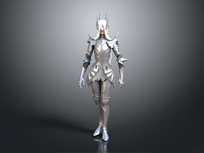 Fantasy Armored Character With Silver Spiked Armor And Pale Face Features 3d model