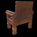 Antique Wooden Armchair With Lion Head Armrests And Carved Leather Backrest