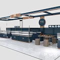 Modern Specialty Store Interior With Navy Blue Counters Glass Display Cases And Wooden Accents