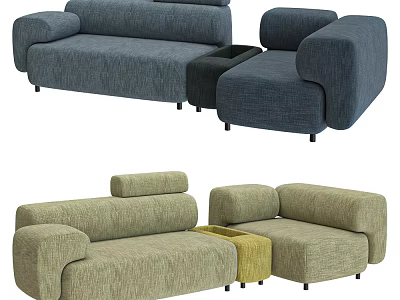 Modern Navy Blue And Light Green Fabric Sectional Sofa With Armchair And Footstool 3d model