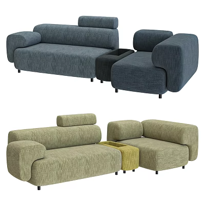 Modern Navy Blue And Light Green Fabric Sectional Sofa With Armchair And Footstool 3d model